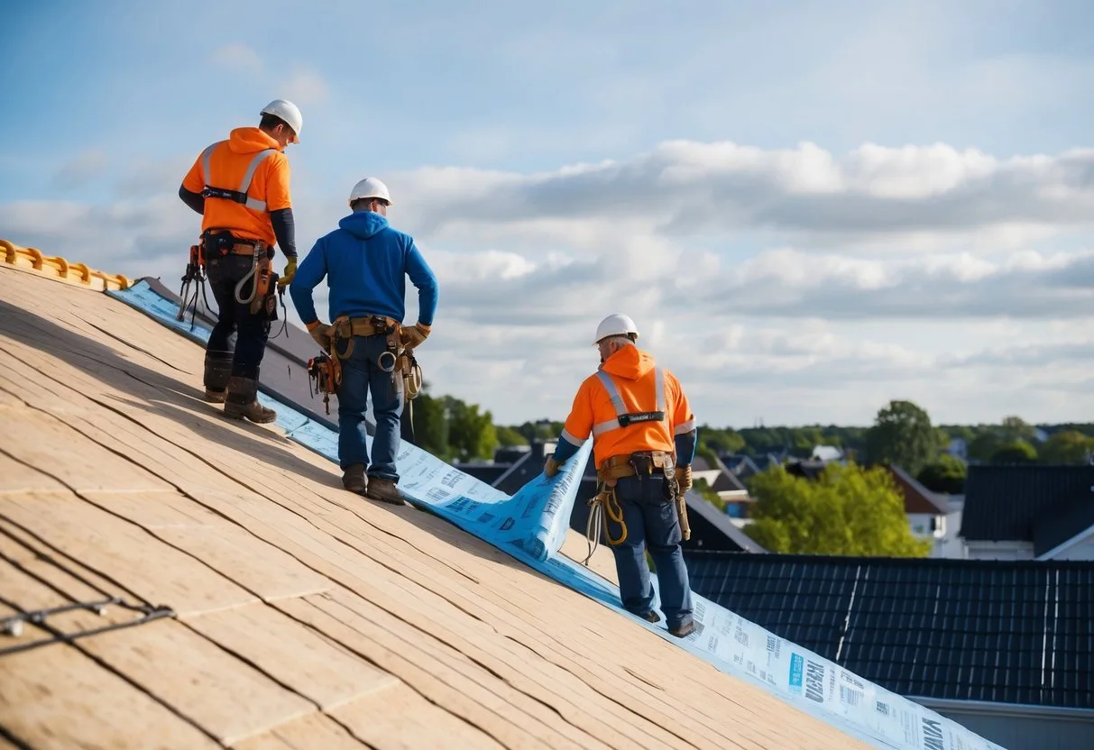 En boligejer i Aalborg ser på, mens arbejdere installerer et nyt isoleret tag, hvilket forbedrer husets energieffektivitet